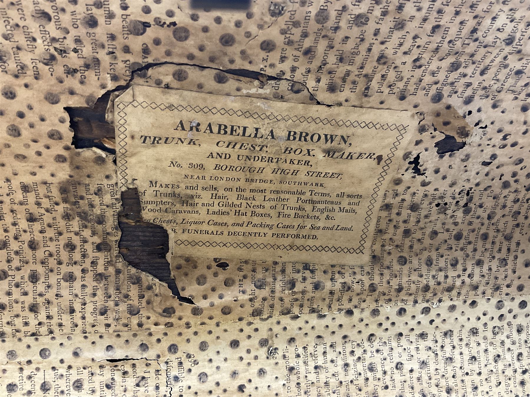 19th century pony skin dome top trunk with metal studded detail, the inside paper label inscribed 'Arabella Brown Trunk, Cheft, Box Maker & Undertaker', H25cm, L46cm 