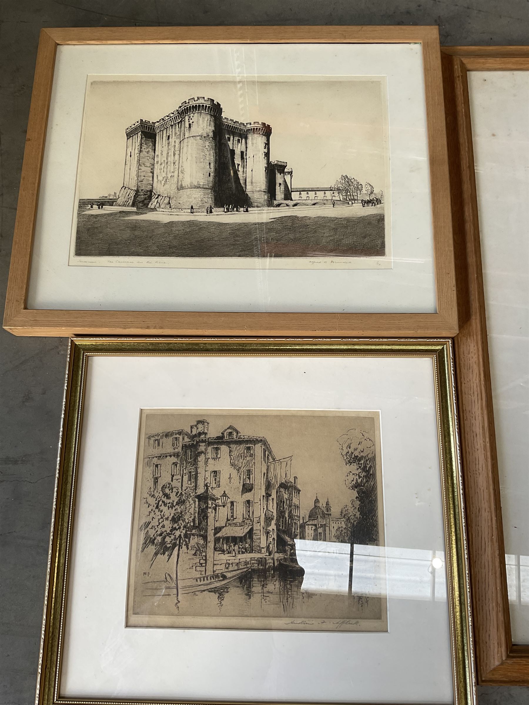 Collection of etchings, artists including Alfred Blundell, Hedley Fitton, William Walcot, Norman James, Oliver Hall, Francis Sydney Unwin, Mortimer Menpes, William P Robins, Piers Browne, etc, together with a Bernard Dunstan lithograph (15)