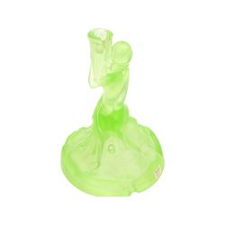 Walther And Sohne Art Deco glass, comprising pink frosted lamp base, together 
 uranium glass lamp base and candlestick
