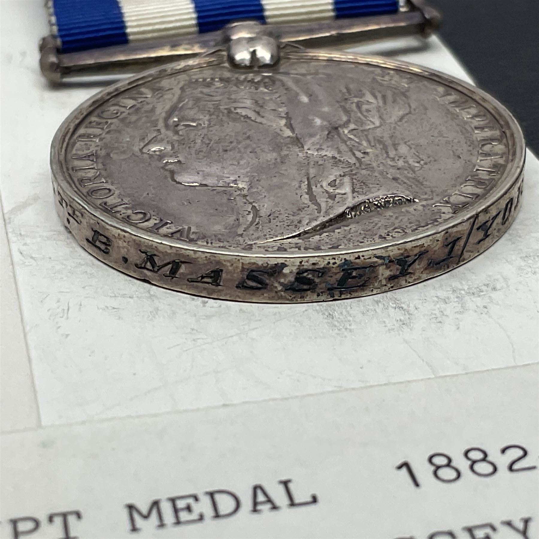 Victoria Egypt Medal 1882-89 awarded to 37 Pte. B. Massey 1/Yorkshire Regiment; with ribbon
