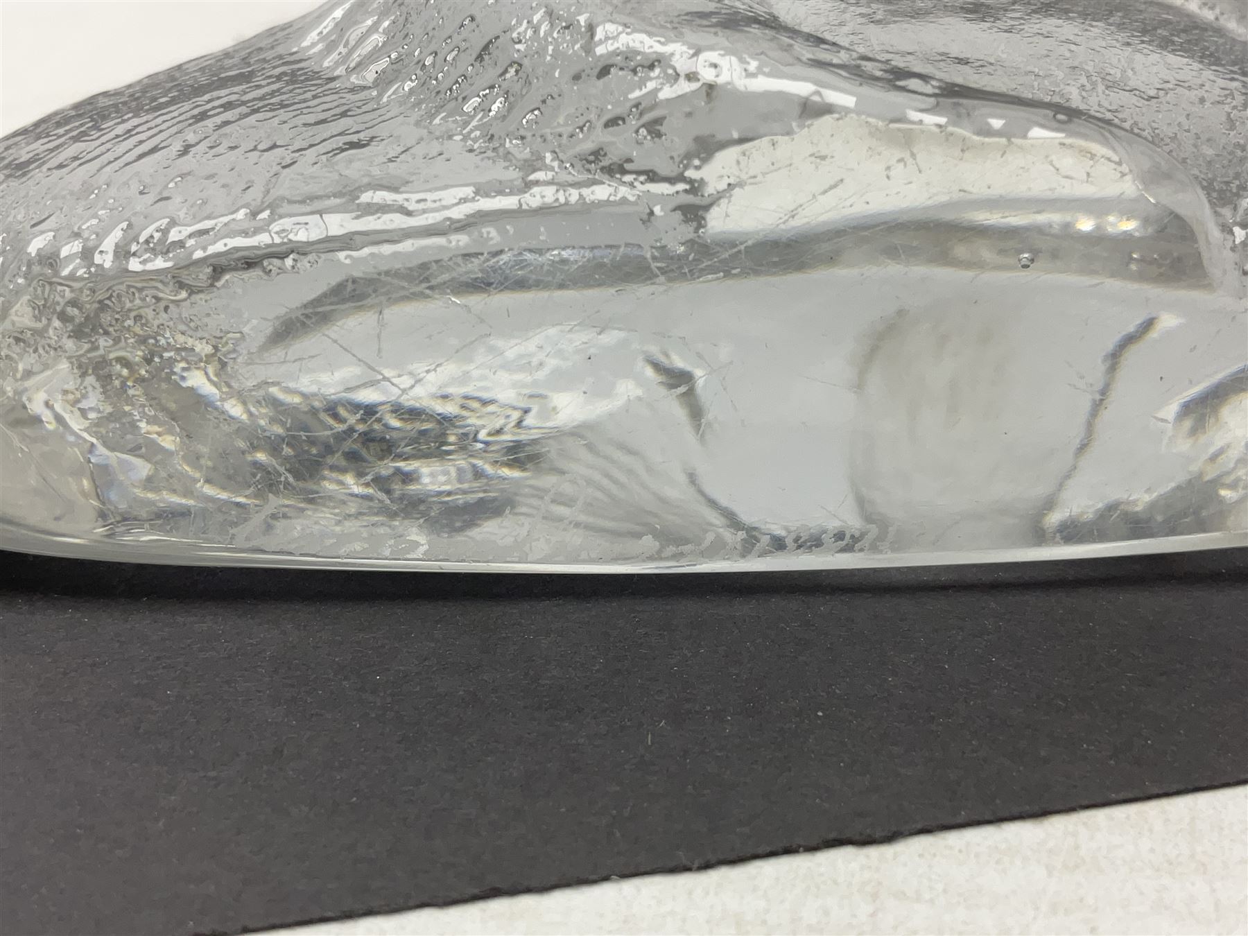 FM Ronneby Sweden large bear paperweight, together two glass penguins, one signed, small Hadeland bear and other glass animals. FM bear H9cm 