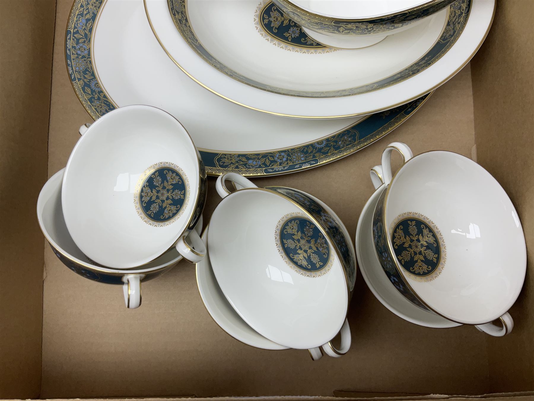 Royal Doulton Carlyle pattern part dinner service, including eight dinner plates, sixteen side plates, eight bowls, eight coffee cans and saucers etc (68)