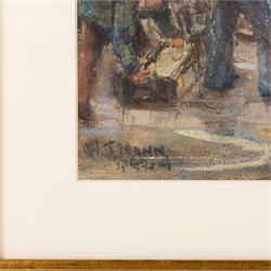 William J Mann (Scarborough mid 20th Century): Steam Trawlers by the Fish Quay Scarborough, watercolour signed and dated '49, with a study of shipping beneath mount verso 30cm x 45cm
Notes: Mann was a member of the Fylingdales Group of Artists and lived in Newby, Scarborough. 
Provenance: purchased David Duggleby Ltd 21st June 2024 Lot 21