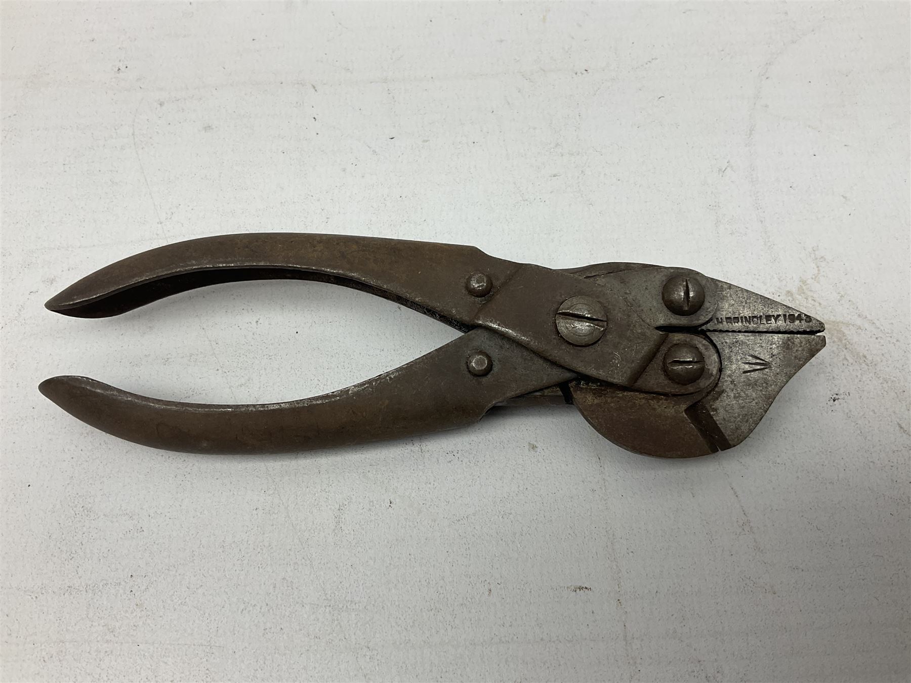 Military interest - Pair of SOE wire cutters by H Brindley; Needle dagger with triform blade 15.5cm; Iron key with secret message compartment; ‘Pill box’ telescope; Wire cutters; Field Engineering and Mine Warware pamphlet No. 7, Booby Traps (6)