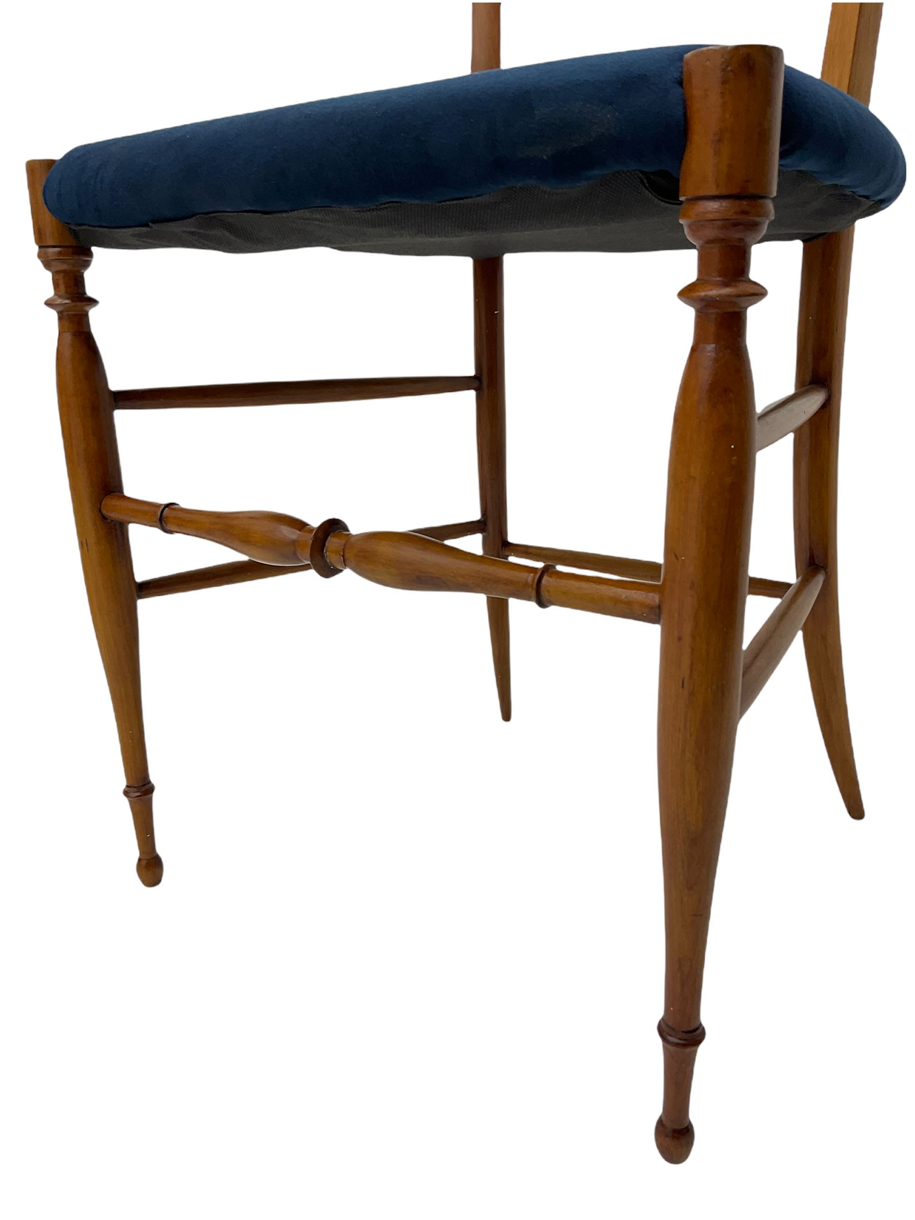Campanino Chiavari by Fratelli Levaggi - circa. 1950s set eight walnut dining chairs, seats upholstered in blue fabric, 