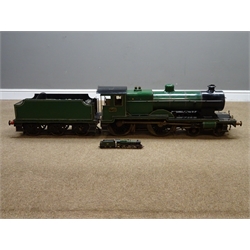  5in gauge live steam scale model of the 4-4-0 locomotive 756 with tender, green and black enamel finish, locomotive details include: fine rivet detail, steps, hand rails, two safety valves, buffers, opening smoke box door, cast plaque '756', engine room (cab) complete with reverse lever, decorative water gauge, throttle lever, opening stoker door and removable roof section for easy access, tender details include rear buffers, hand rails, steps and opening coal hatch, W24cm, H35cm, locomotive L92cm, tender L60cm  