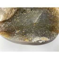 Agate crystal geode cluster, with crystals to the centre, in brown and grey tones, H7cm 