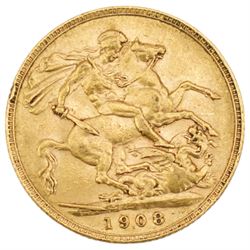 King Edward VII 1908 gold full sovereign coin