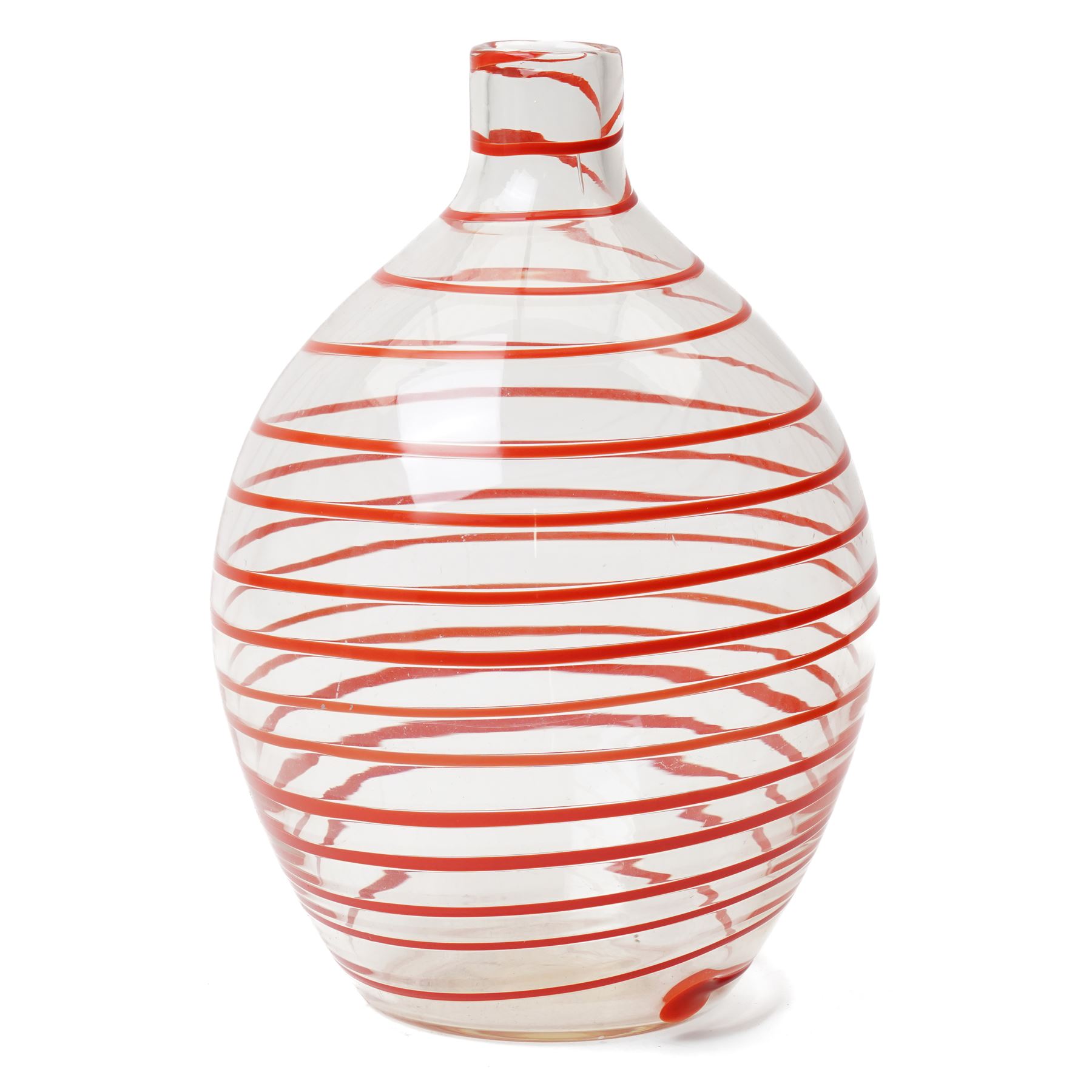 Orrefors glass vase of rectangular design etched with a sailing ship H19cm, Venetian beaker decorated with red and white enamelH15cm and two coloured glass vases
