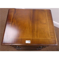 Pair Edwardian style inlaid mahogany chests, four drawers, shaped plinth base, W48cm, H70cm, D39cm  
