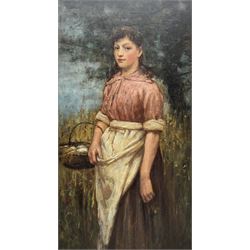 Charles McEwen (Scottish 1843-1892): Young Girl Collecting Eggs, oil on board signed 80cm x 44cm