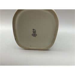 Pair of Royal Doulton Toby Ale Jugs, produced in 1934 for Charrington Ales, together with two circular metal serving trays advertising Charrington brewery, a Charrington badge awarded for 25 years of service and a 1949 menu Fox & Nicholl Ltd annual dinner dance at the toby jug hotel.  