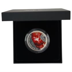 Five The Royal Mint United Kingdom silver proof coins, comprising 2017 one ounce Britannia, 2017 '100th Anniversary of the First World War' piedfort two pound, 2018 'Remembrance Day' piedfort five pound, 2019 'Remembrance Day' piedfort five pound, and 2019 'Wallace & Gromit' fifty pence