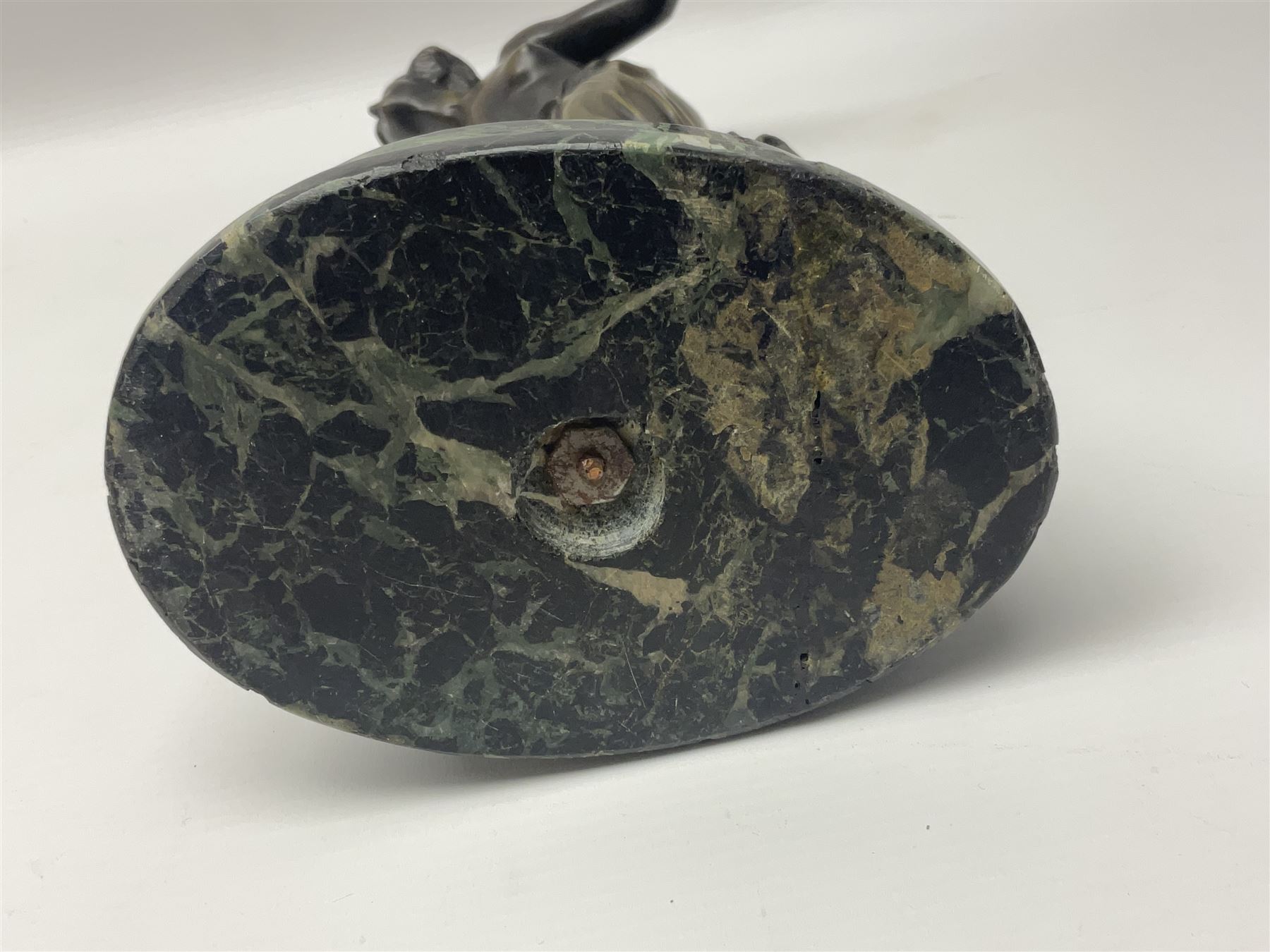 After C. Rochlitz, bronze, modelled as a semi nude female figure, upon a marble plinth, overall H31cm