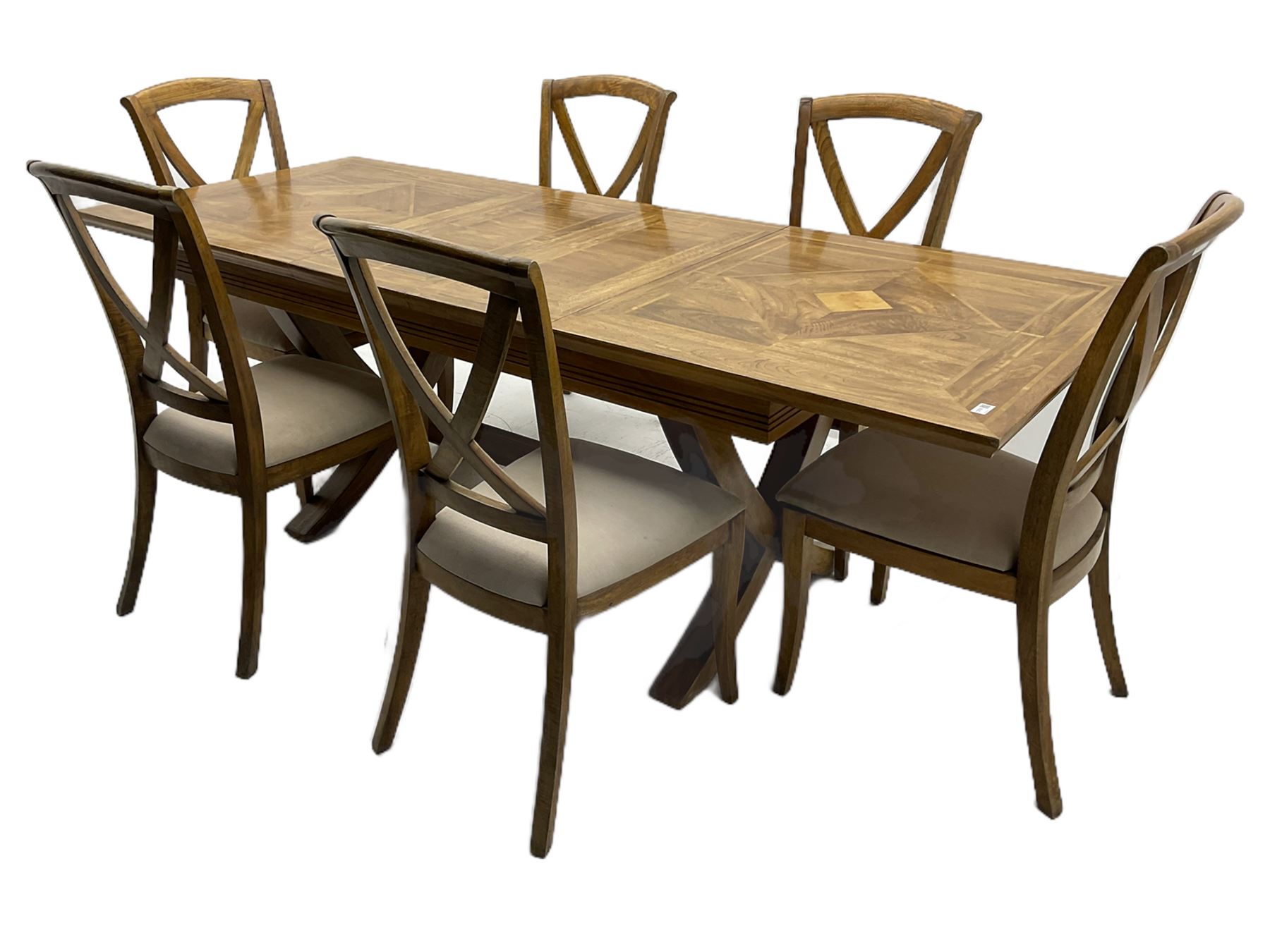 Willis & Gambier - mango wood and flagstone extending dining table with additional leaf, and set six dining chairs 