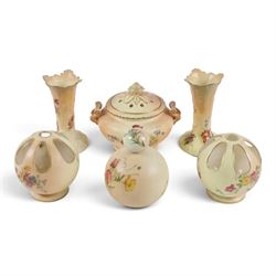 Royal Worcester blush ivory, including pot pourri with pierced cover, scent bottle, pair o...