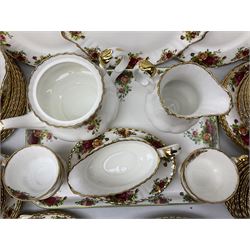 Royal Albert Old Country Roses pattern tea and part dinner service, to include teapot, two open sucriers, two jugs, thirteen cups and saucers, sixteen dessert plates, two cake plates, twelve dinner plates, sauce boat and saucer, etc (approx 114) 