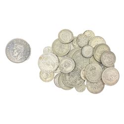 Approximately 270 grams of Great British pre 1947 silver coins, including King George VI 1937 crown, various halfcrowns etc