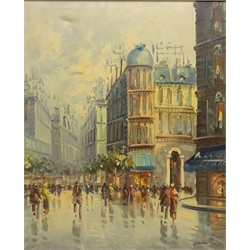  Continental Street Scene, pair of 20th century oils on canvas indistinctly signed 59.5cm x 49.5cm in matching frames (2)  