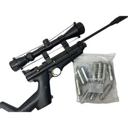 Crosman Air Guns Model 2250B .22 CO2 air rifle, with sound moderator, VLife 3-9 x 40 telescopic sight and Model 1399 Custom skeleton stock, serial no.700B25270, L91cm; with quantity of CO2 gas canisters, 