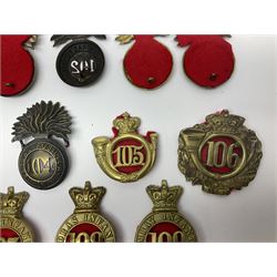 Ten cap badges of Indian interest comprising Bengal Fusiliers No.104, Bengal Infantry No.107, Royal Bengal Fusiliers No.101, Bombay Infantry No.109, Bombay L.I. No.106, two Royal Madras Fusiliers No.102, Madras Infantry No.108 and Madras L.I. No.105 (10)
