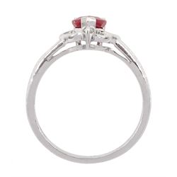 9ct white gold pear cut padparadscha sapphire and diamond ring, hallmarked, sapphire approx 1.00 carat