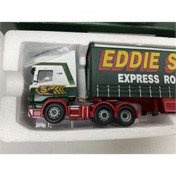 Corgi - three limited edition lorries comprising CC12901 Scania Topline Curtainside Eddie Stobart Limited; CC12104 Renault Premium Curtainside Strongserve Ltd; and 50703 Guinness Mack LJ with Fruehauf Trailer; all boxed (3)