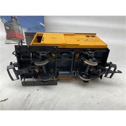 Three LGB (Lehmann Gross Bahn) G scale, gauge 1, rolling stock wagons, comprising two Lake George and Boulder wagons and an Auto Express wagon, together with a LGB passenger coach, other LGB rolling stock and a Lehmann Rigi900 ski lift