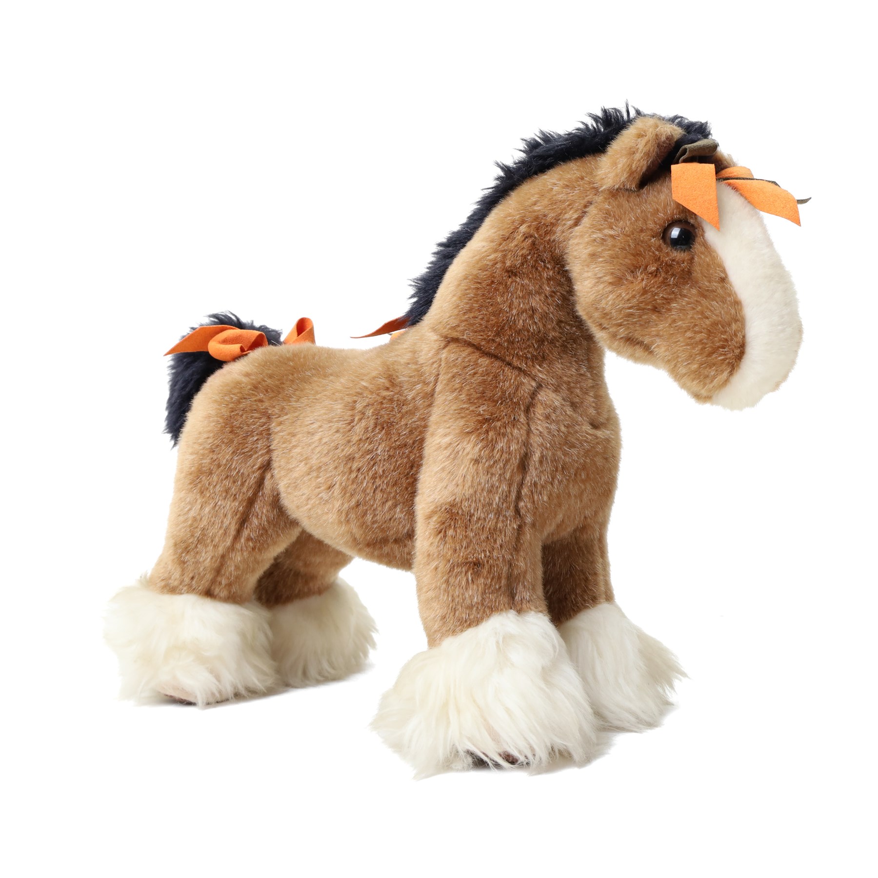 Hermès - ‘Cheval Hermy’ plush horse, brown with black mane and tail, white faux-fur hooves and orange ribbon detailing