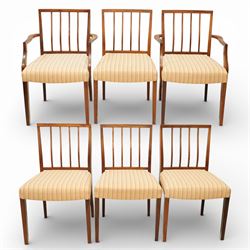 Set of six (4+2) mid-20th century rosewood dining chairs, upholstered in striped fabric