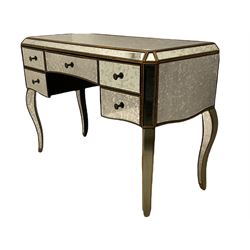 Contemporary mirrored dressing table, bevelled and antique style plates, fitted with five drawers, on cabriole supports 