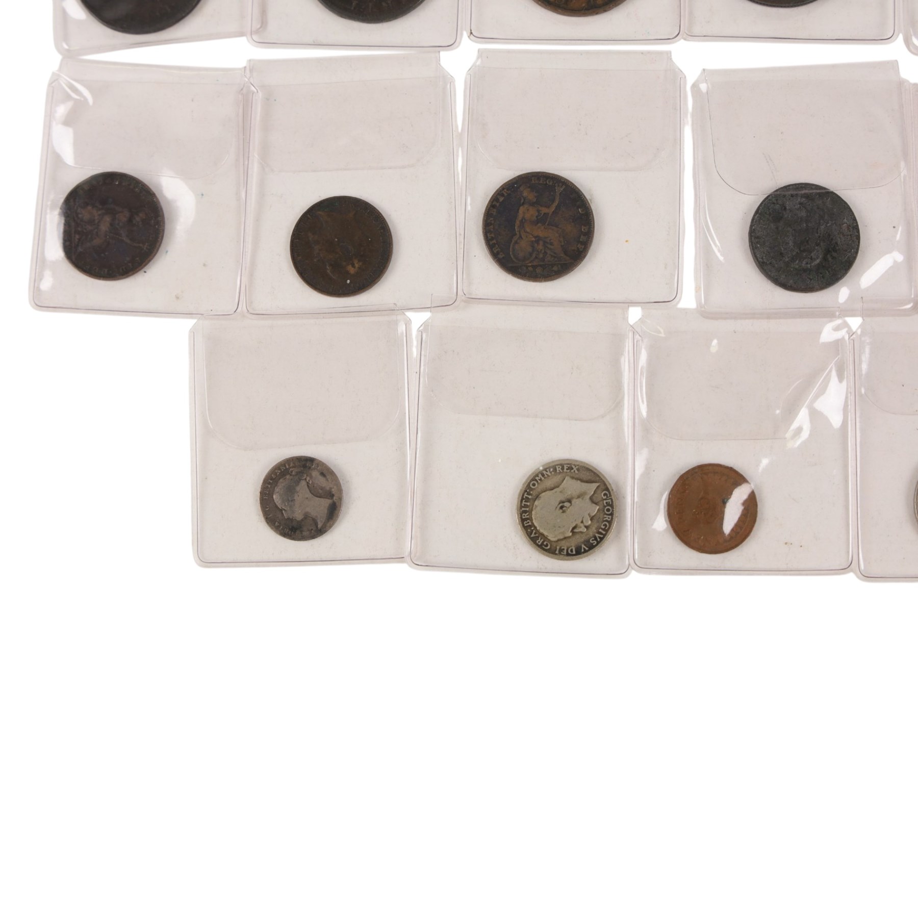 Mainly Great British coins, including George III 1799 and 1806 half pennies, Queen Victoria 1842 silver Maundy fourpence, etc