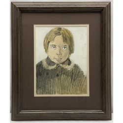 Donald McIntyre (British 1923-2009): 'Blond Boy Wearing Coat', watercolour and pencil inscribed 'Happy Xmas & New Year Anita, Don & Lauren' verso 26cm x 20cm