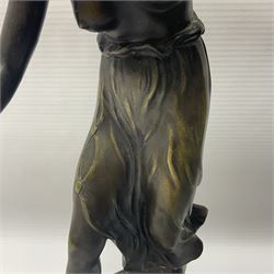 After C. Rochlitz, bronze, modelled as a semi nude female figure, upon a marble plinth, overall H31cm