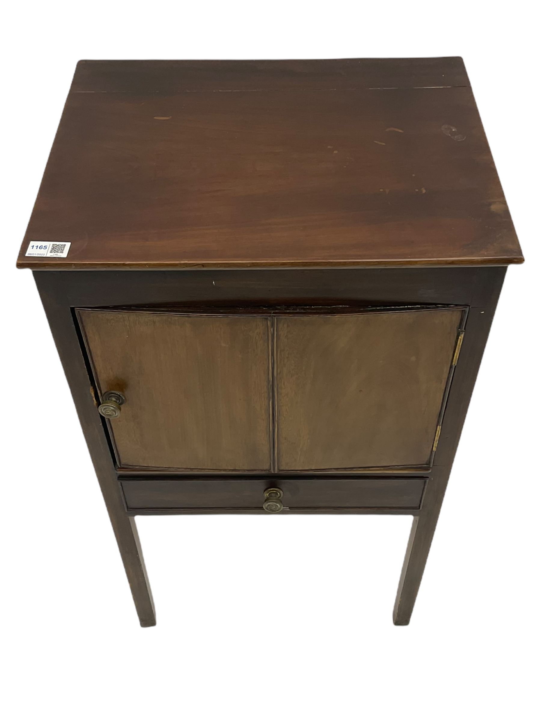 Georgian mahogany night cupboard, enclosed by single door and fitted with single drawer, square supports