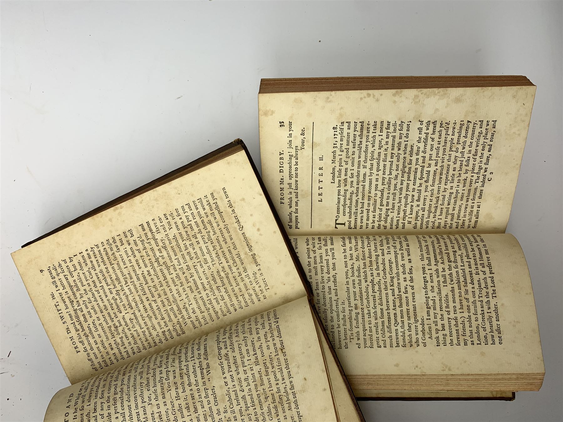 The Works of Alexander Pope. 1756. Nine volumes. Octavo. Full calf leather binding with gilt panelled spine.