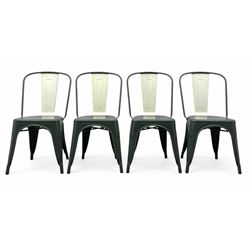 Set of four contemporary industrial metal dining chairs, each with a tubular frame painted...