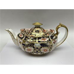 Royal Crown Derby 2451 Imari pattern three piece tea set, comprising teapot, covered sucrier and milk jug, teapot H12cm 