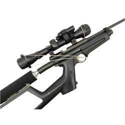 Crosman .22 air rifle with gas cylinder, model AS2250, with bolt action, skeleton stock, moderator and Hawke 4x32 telescopic sight with infra red facility, serial no.803B11493, L88.5cm