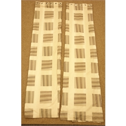  Two pairs lined curtains in geometric striped cube pattern fabric fitted with eyelets, W180cm, fall - 144cm & W248cm, fall - 265cm  