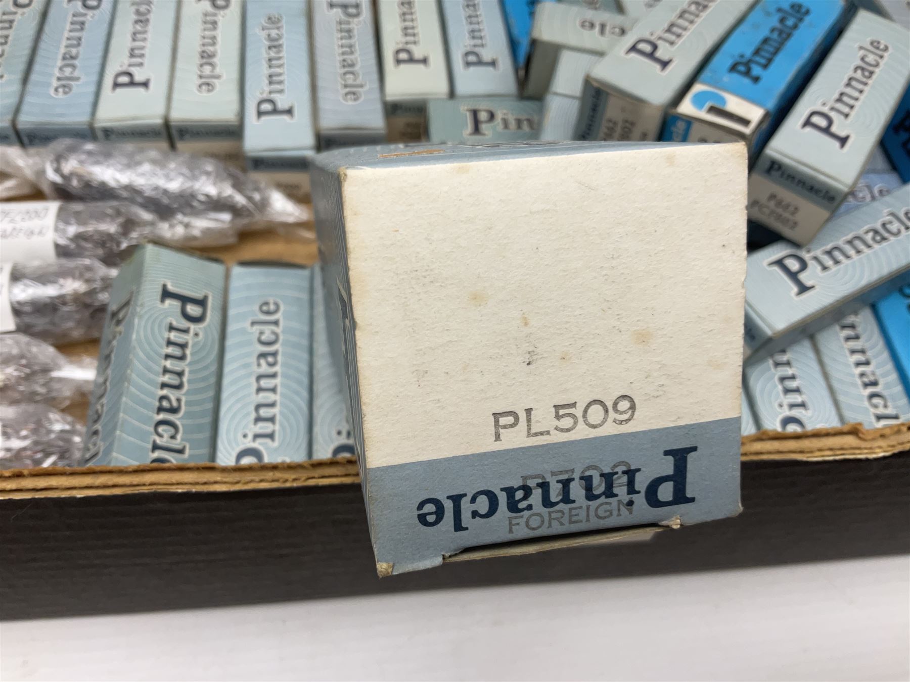 Collection of Pinnacle thermionic radio valves/vacuum tubes including PL509, PL519, PY500A, PL608, PCL86, the majority in original boxes, approximately 105 