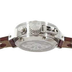 Italo Fontana U-Boat Flightdeck Cas Beige gentleman's stainless steel automatic watch, Ref. 7117, cream dial with Arabic hour markers and three subsidiary dials, on original brown leather strap, boxed with warranty card dated 2014