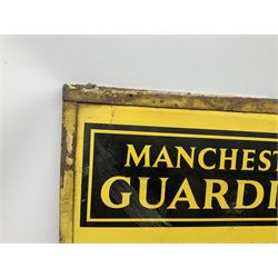 Enamel street advertising sign for The Manchester Guardian, with black lettering on yellow ground, H79cm W52cm