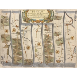 John Ogilby (British 1600-1676): 'The Roads from Whitby in County Ebor to Durham', engraved strip map with later hand colouring pub. 1673 or 1698, 35cm x 46cm (unframed)