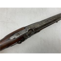 Composed decorative percussion action sporting gun, the 79cm barrel with ramrod under and Indian style studded stock L124cm overall