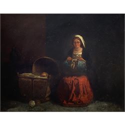 Spanish School (19th century): Mother Lacemaking beside her Baby's Crib, oil on board unsigned 34cm x 43cm