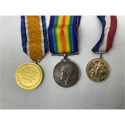 WW1 pair of medals comprising British War Medal and Victory Medal awarded to 24085 Sjt. J. Hazle Durh. L.I.; together with Durham Light Infantry cap and collar badges, shoulder titles, buttons etc; various royalty commemorative medallions etc