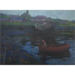 John Mackie (Scottish 1953-): Fishing Boat on the Edge of the Shore - 'Crail Fife', pastel signed and dated '90, titled verso 50cm x 68cm