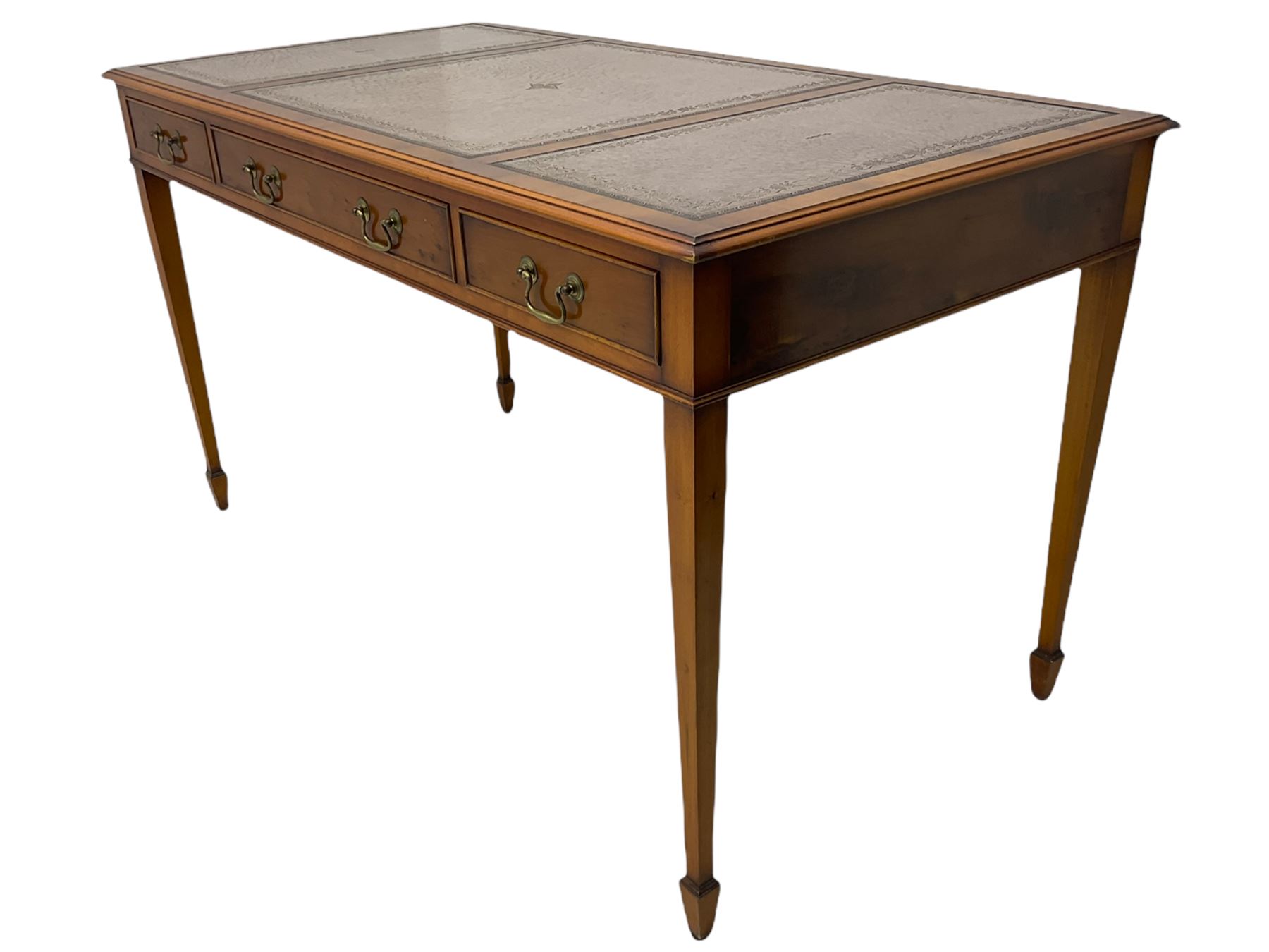 Bevan Funnell reprodux Georgian style yew wood library table, with leather top 