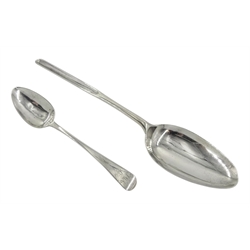 Mid 18th century silver spoon, with marrow scoop finial and a George III silver teaspoon, both hallmarked, approx 1.5oz